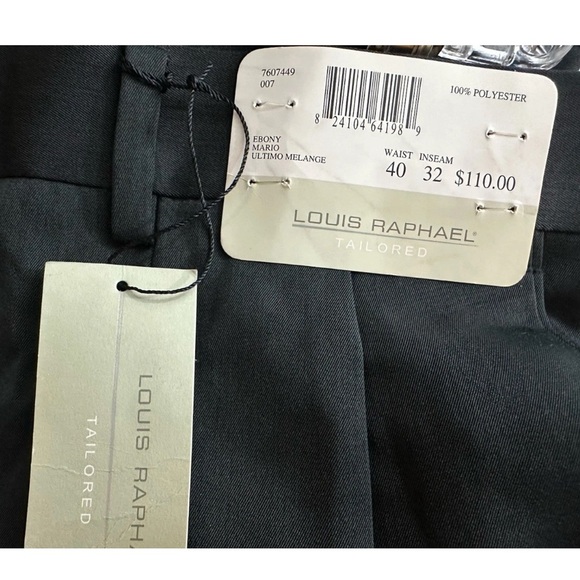 NWT Louis Raphael Men’s Ebony Mario Black Slacks Dress Pants 40x32 Tailored - Picture 6 of 11